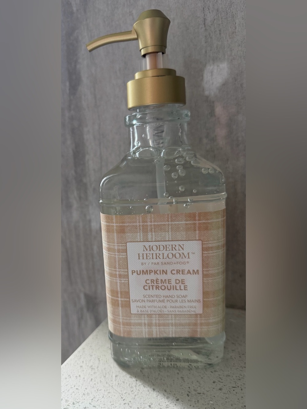 ✨New✨Modern Heirloom (Sand + Fog) Pumpkin Crème Hand Soap (450 mL glass bottle)